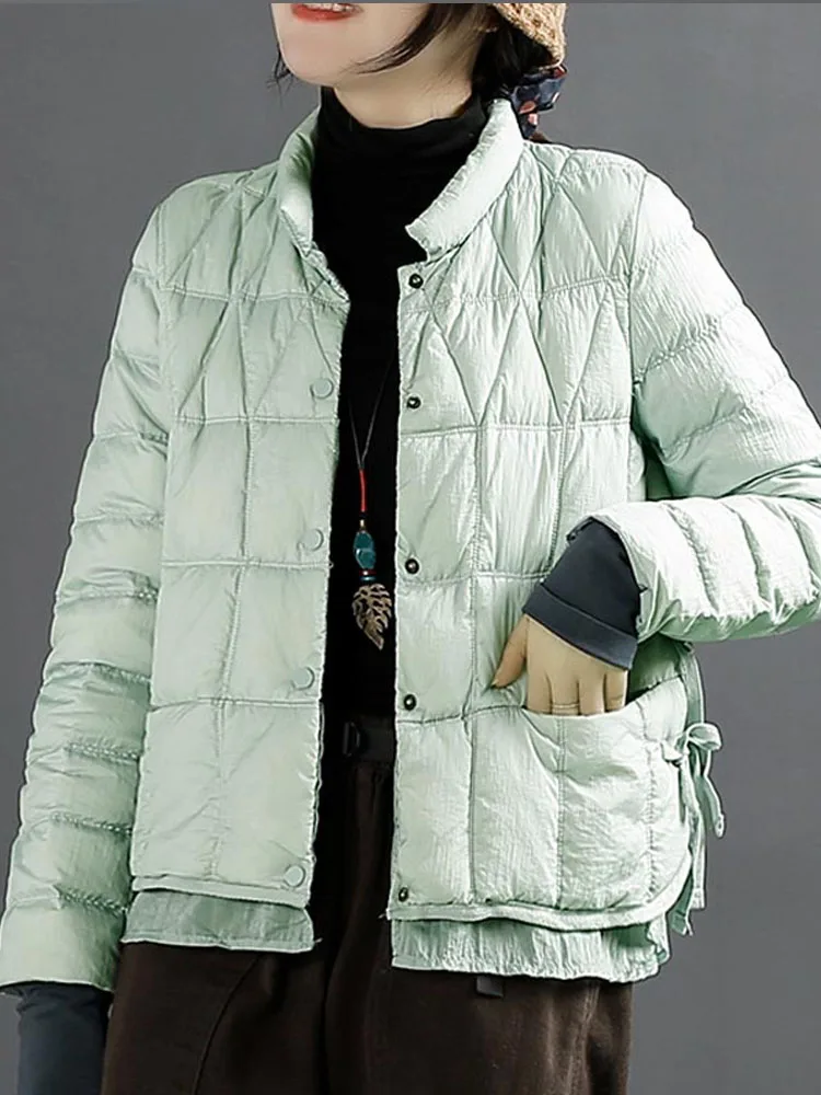 

Женский легкий пуховик на белом утином пуху, повседневный свободный однотонный пуховик со стоячим воротником, 2022