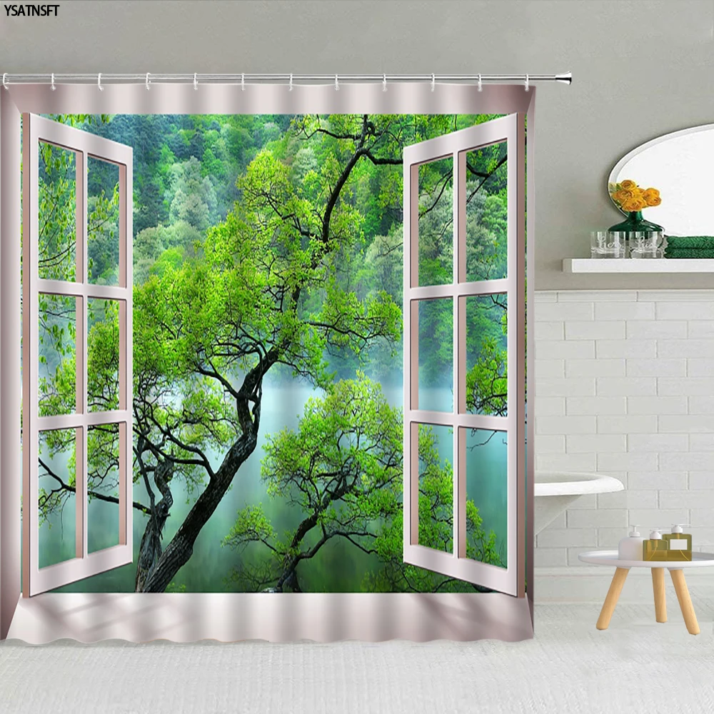 

Landscape Shower Curtain Bathroom Accessories Bathroom Waterproof Curtain with Hooks Home Decor Aesthetics