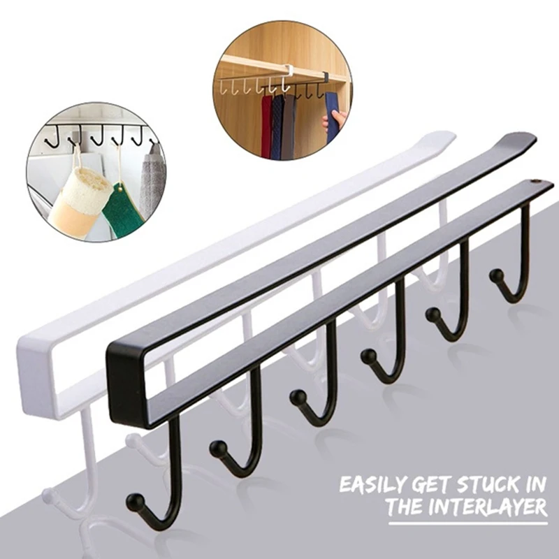 6 hooks iron shelf storage clothes hanging racks kitchen organizer cabinet glass mug holder rack home cup hanger free global shipping