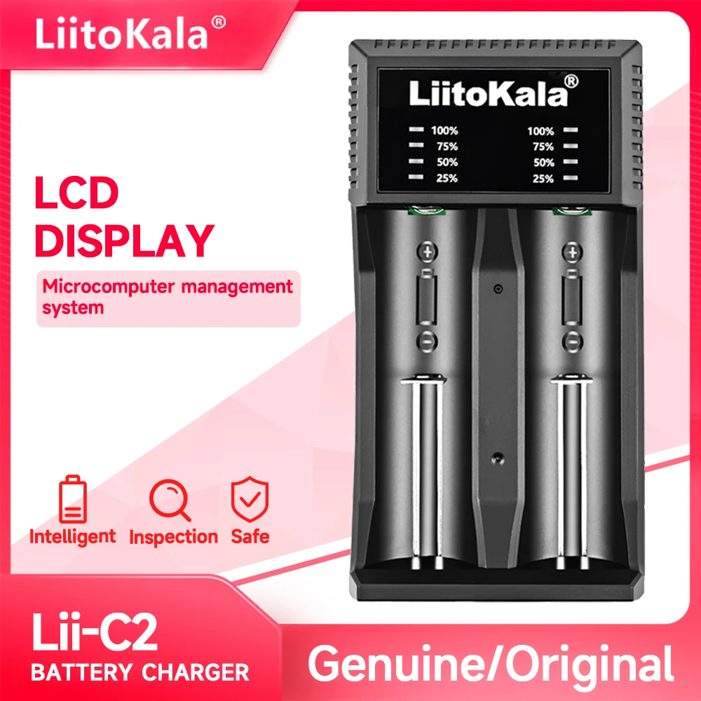 

Genuine/​Original LiitoKala Lii-C2 battery charger Input voltage: DC Type-C 5V/2A 18650,26650,21700,18350, 20650,14500,AA,AAA..