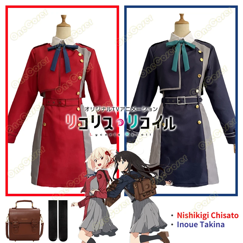 

Lycoris Recoil Nishikigi Chisato Inoue Takina Anime Cosplay Costume Red Blue Uniform Dress Backpack Halloween Party Girls Women