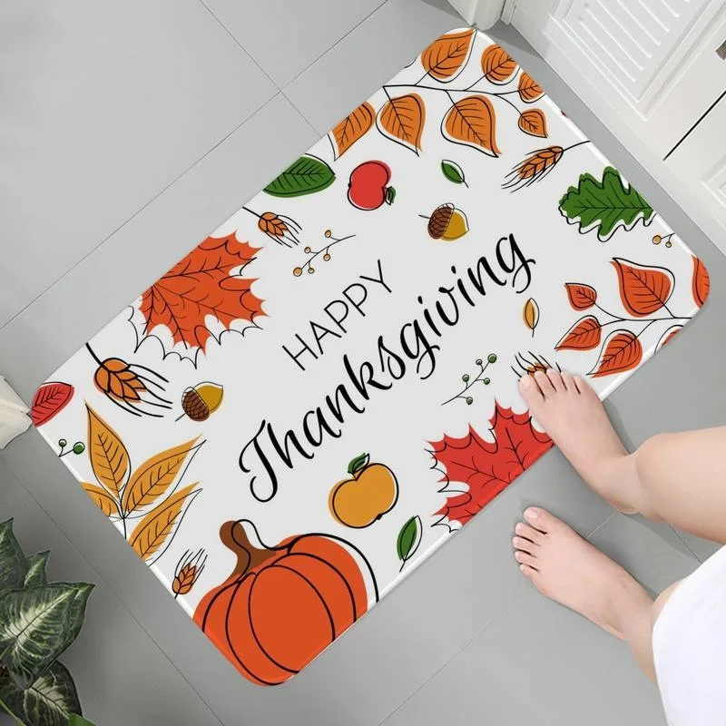 

3D Kitchen Decoration Bathroom Carpet Mats Flannel Soft Rug Thanksgiving Autumn Pumpkin Bath Mats Room Carpets Lounge Rug 1