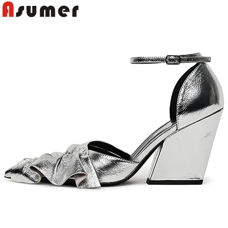 

Женские босоножки из натуральной кожи, на Высоком толстом каблуке, Размеры 35-41