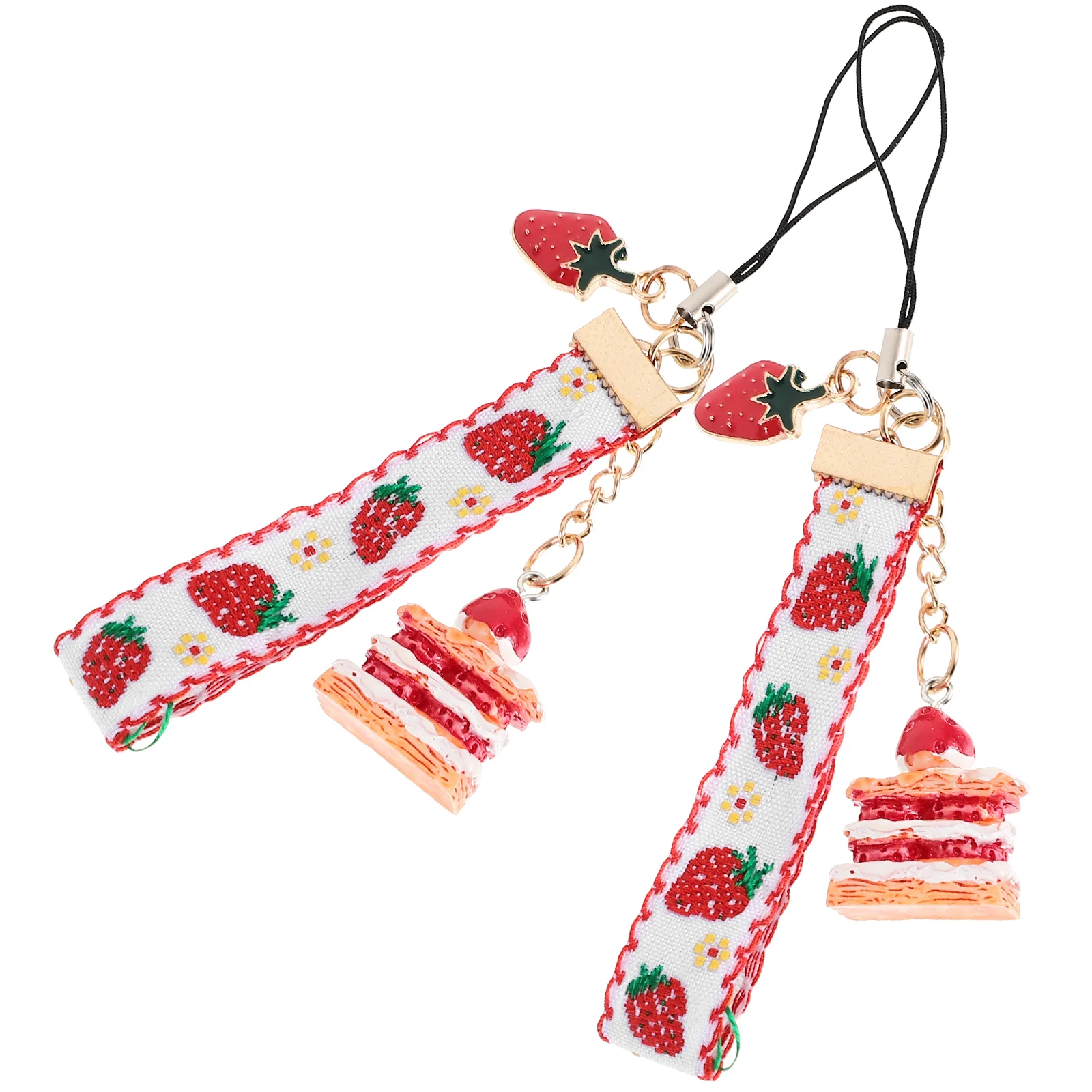 

2 Pcs Cake Strawberry Lanyard Unique Phone Hanging Chain Mobile DIY Decorating Props Accessory Alloy Girl Accessories