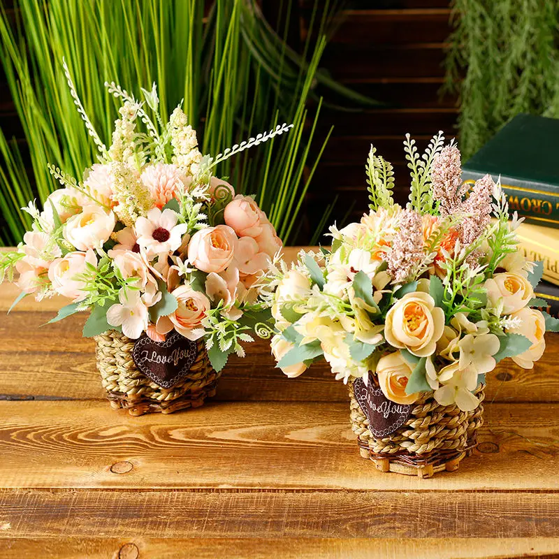 

Artificial Plastic Flowers Bonsai Small Flowers Pot Simulation Flower Potted Home Room Table Decoration Garden Ornaments