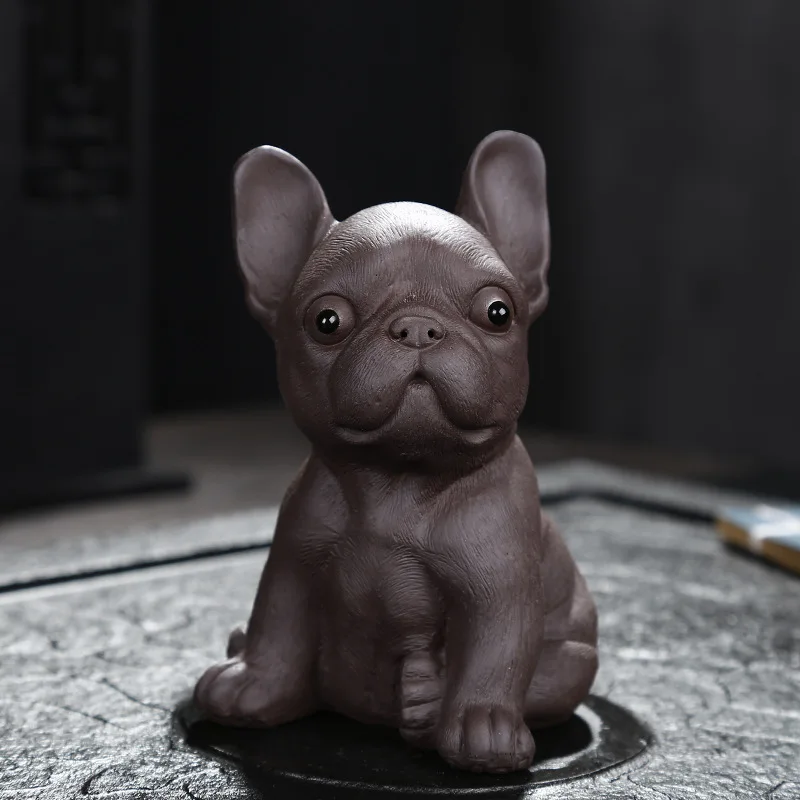 

Purple Clay Cute Dog Tea Pet Exquisite Yixing Carve Tea Ceremony Accessories Craft French Bulldog Home Ornament Car Decoration