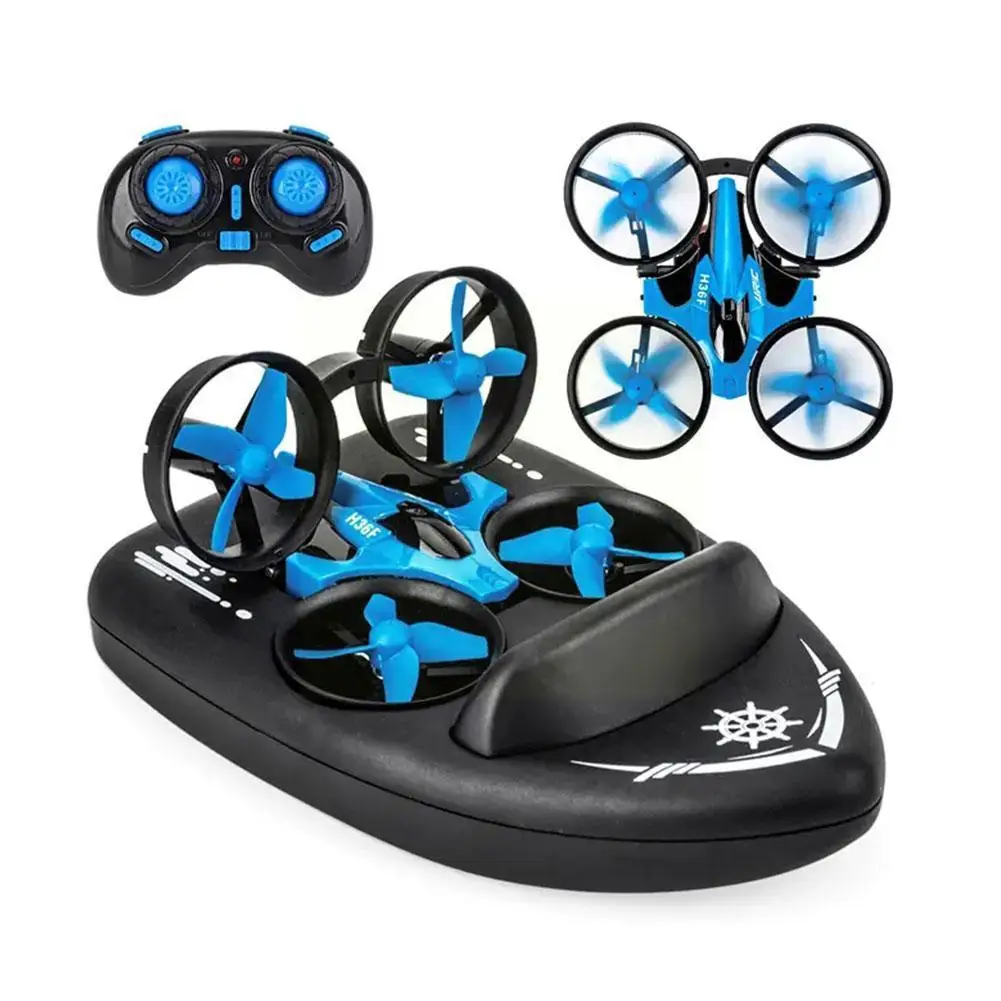 Мини-Дрон H36F, игрушки 3-в-1, вертолет, водная гоночная лодка, ховеркрафт, режим земли, 3D флип, Безголовый режим, Радиоуправляемый Дрон, игрушка для детей G R9T4