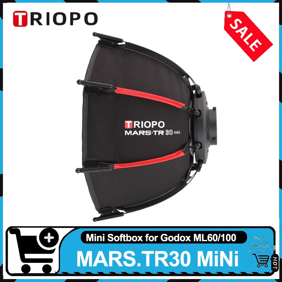 Фото TRIOPO MARS TR30 Мини-софтбокс 30 см с быстросъемным креплением Bowens, совместимый с Godox ML60, ML100, AD300Pro №1