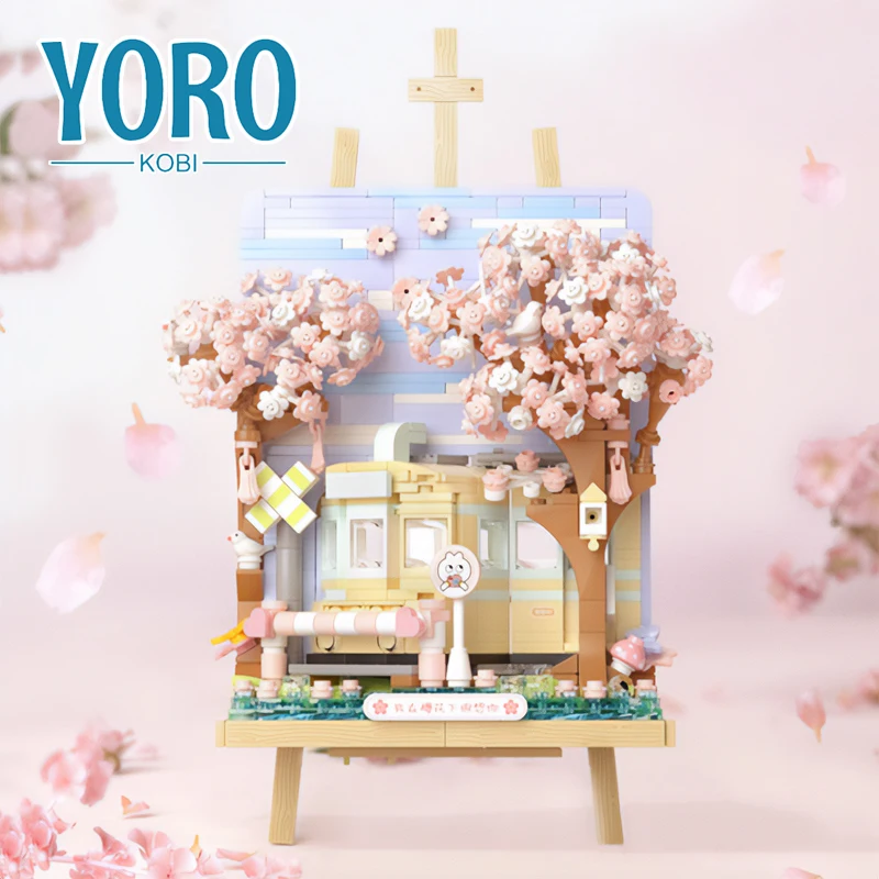 

Kawaii Anime Landscape Easel Model Kit Cute Sakura Building Blocks Set Toys MOC Bricks Gifts for Kids Girls Friends DIY Stickers