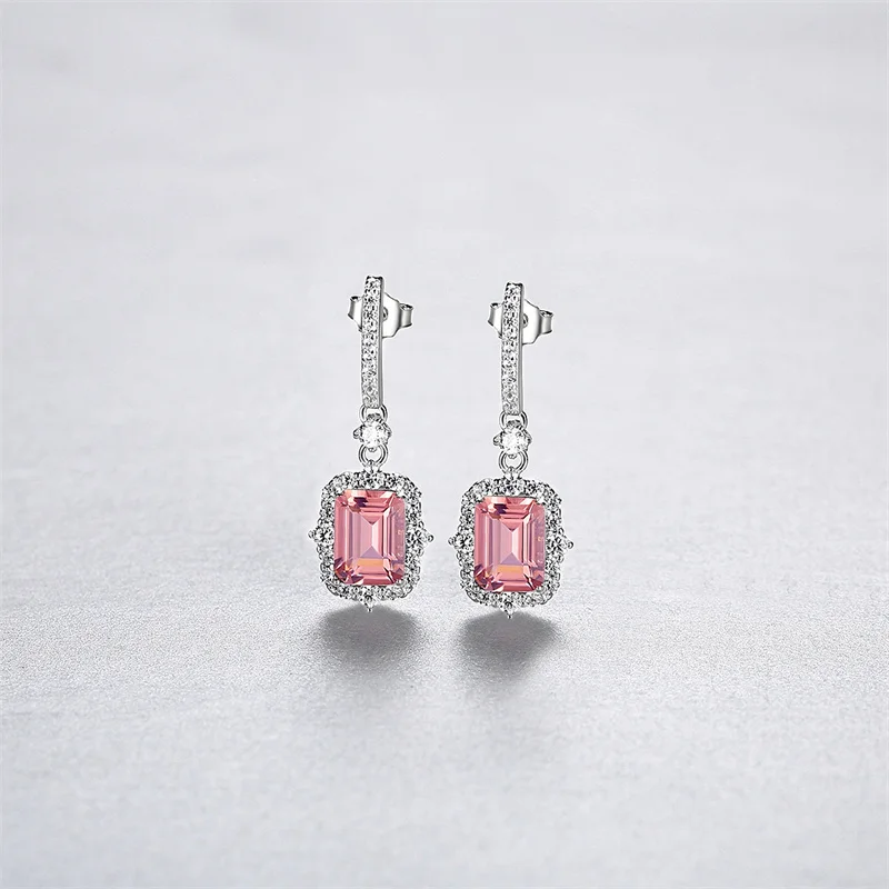 

ZX Sweety Drop Earrings With Pink Stone Shiny Morganite Earrings For Women Sterling 925 Silver Elegant Wedding Jewelry