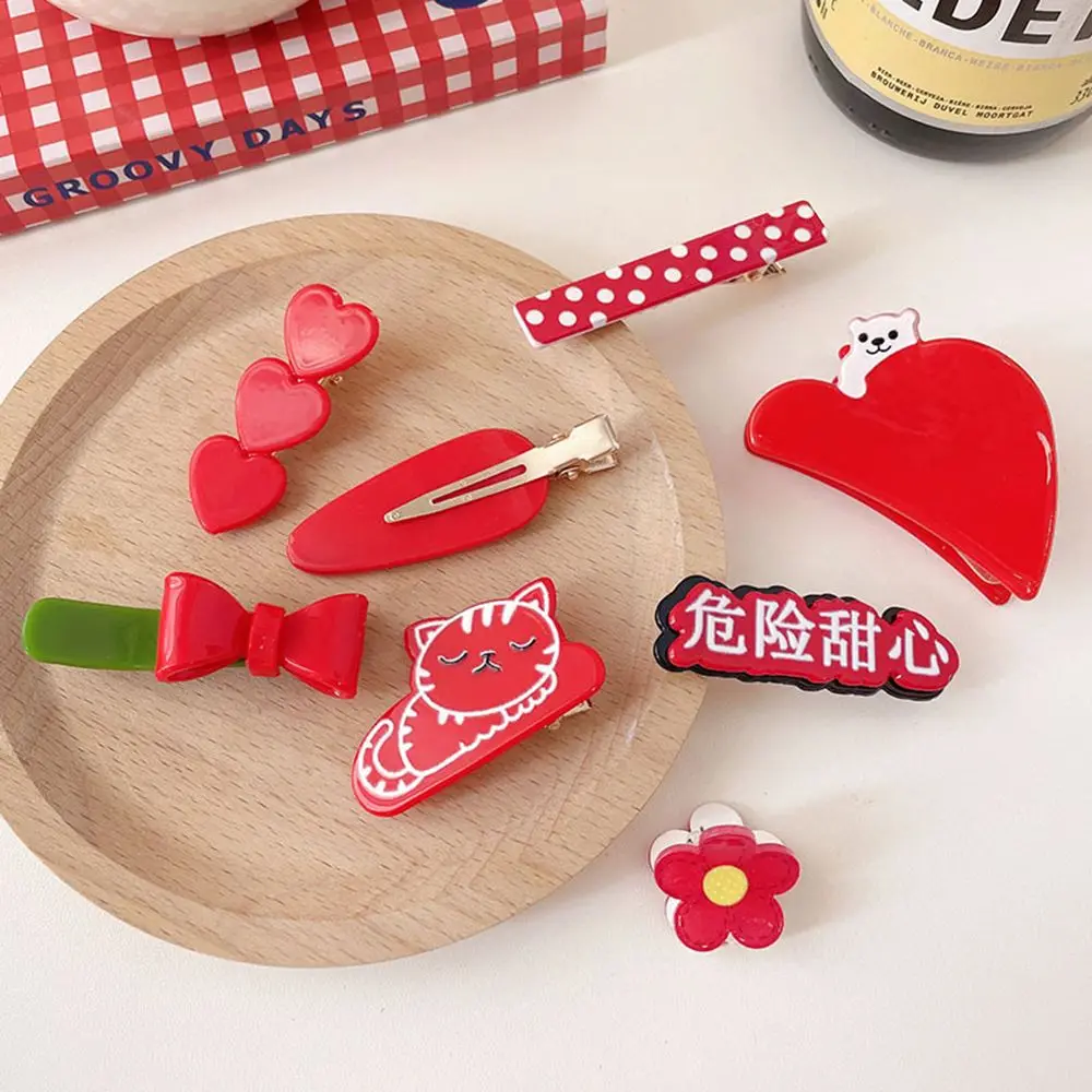 

1PC New Year Red Bow Acrylic Hairpin Duckbill Clips Tiger Cartoon Animal Side Clip Sweet Hair Clips Barrette Hair Accessories
