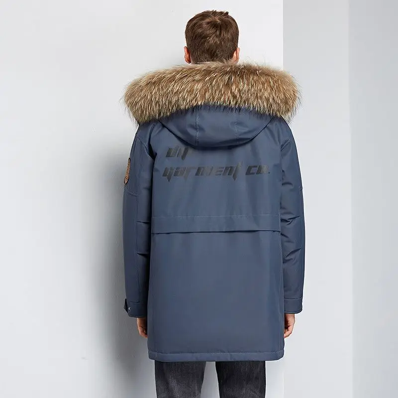 Men's down jacket Winter medium length large fur collar 2022 PI Overcome white eiderdown winter hooded coat