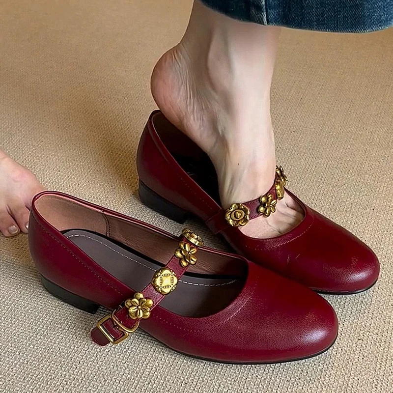 Элегантные женские лоферы на плоской подошве кожаная обувь Marie Janes с цветочным