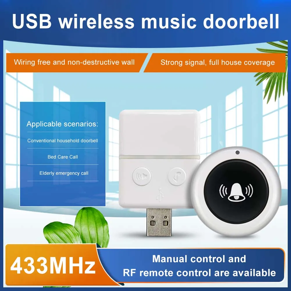 

Smart USB Wireless Doorbell 30 Welcome Musics Strong Signal SOS Button Intelligent Doorbell Long Distance Control for Elderly