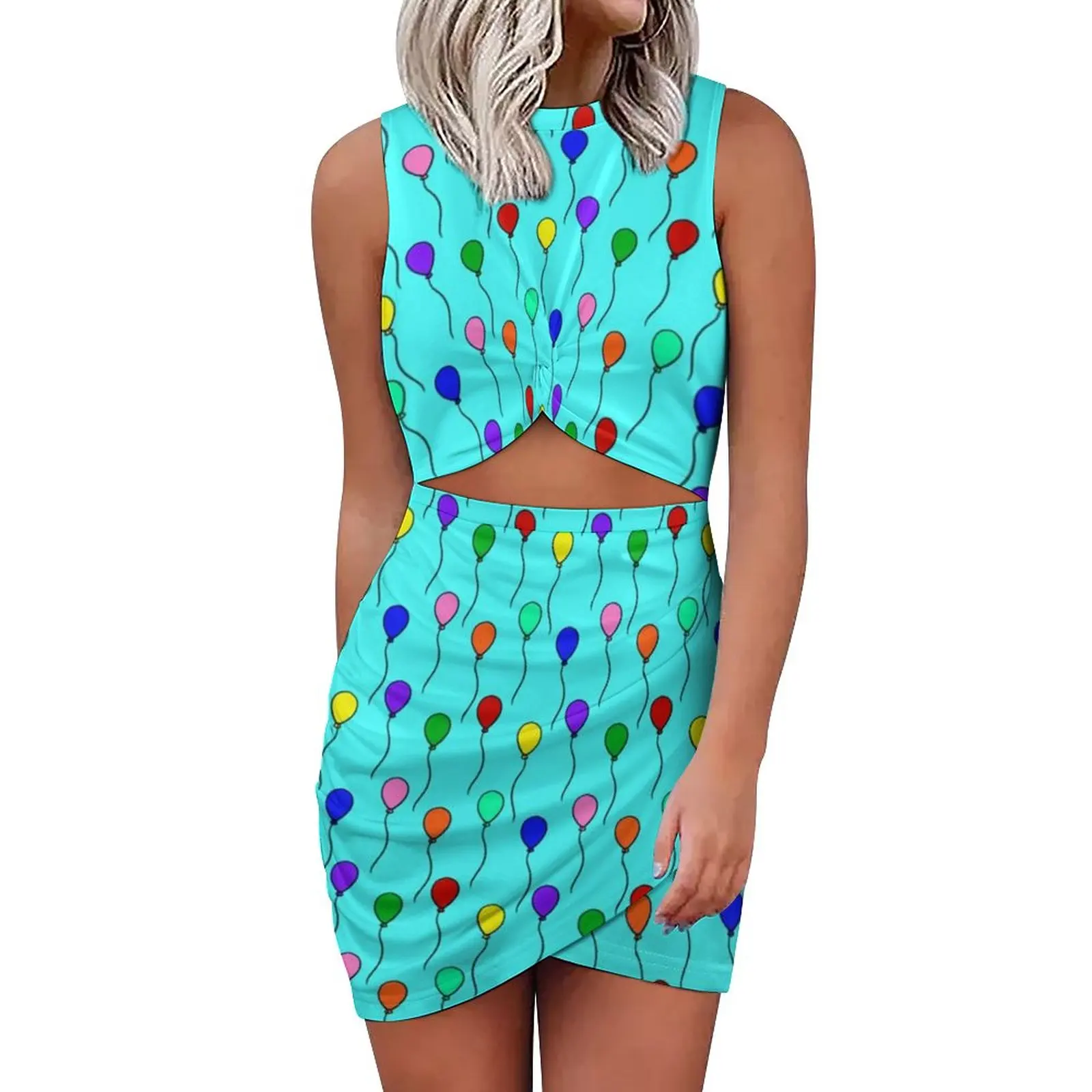 

Мини-платье с воздушным шаром без рукавов, с разноцветным принтом