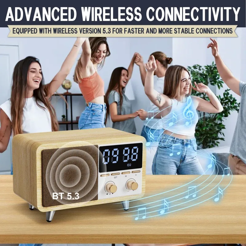 Фото CM608 Ретро Bluetooth-динамик FM-редио Портативный сабвуфер Будильник Многофункциональный музыкальный плеер Поддержка TF-карты Воспроизведение AUX №3