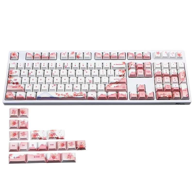 

PBT Keycap Set Five-Sided Sublimation Cherry Blossom Theme Height 6.25U Space Mechanical Keyboard Cap