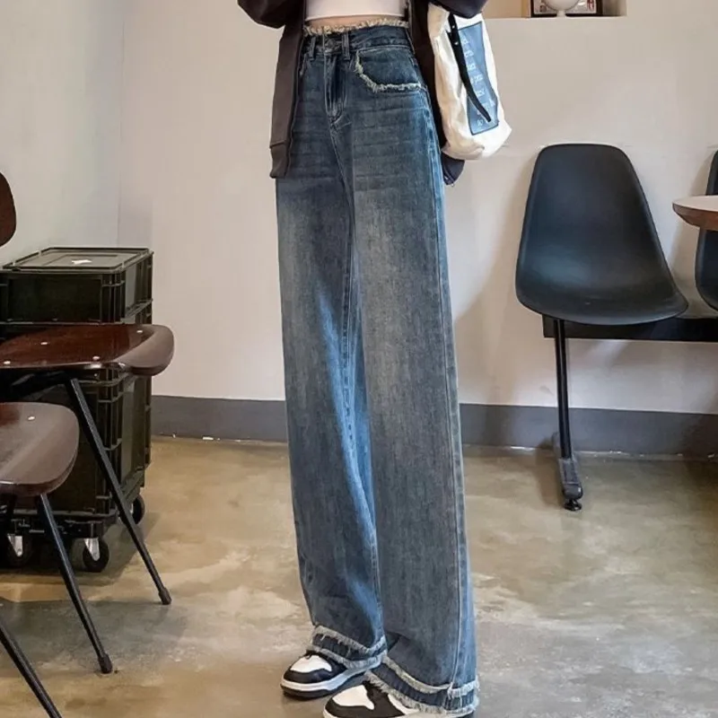 Широкие Джинсы В Стиле Ретро Женские Облегающие Прямые Повседневные Брюки С