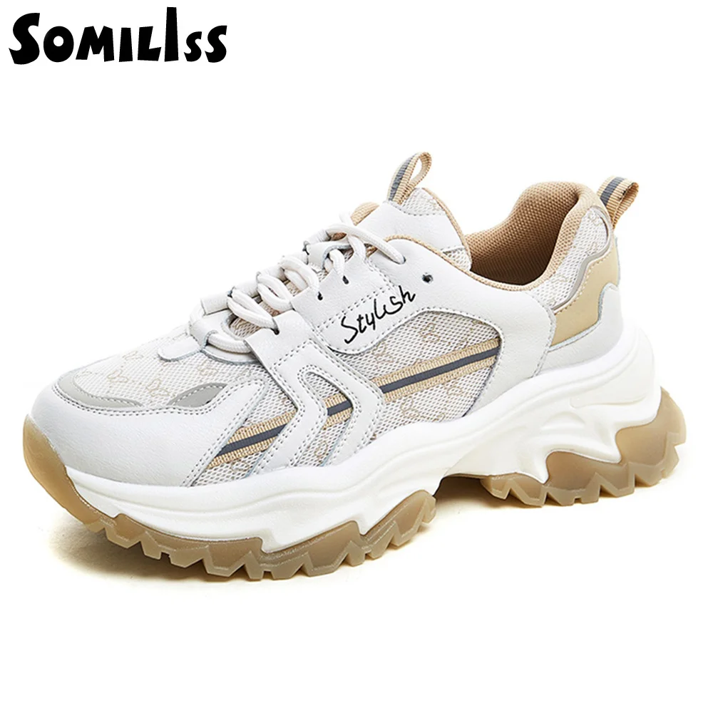 

Женские кроссовки из натуральной кожи, на массивной платформе