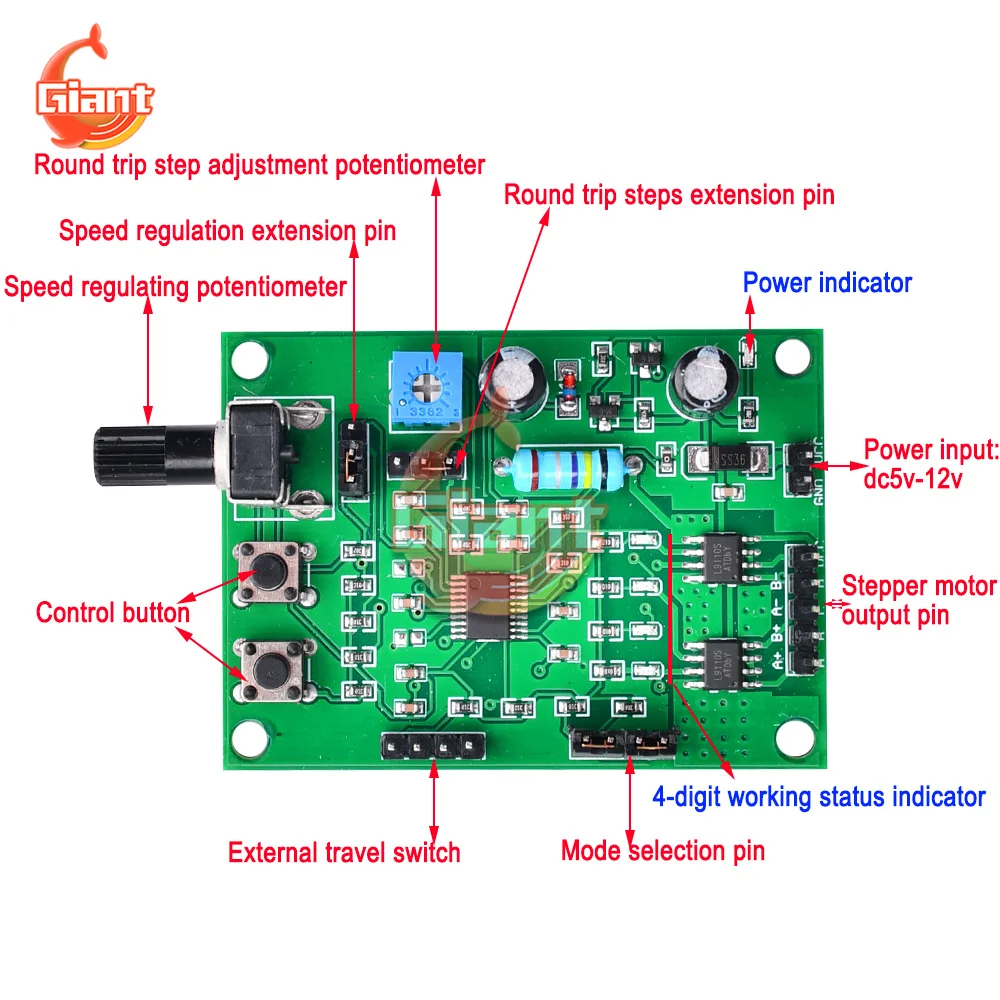 

DC 5V-12V 6V Stepper Motor Driver Mini 2-phase 4-wire 4-phase 5-wire Multifunction Step Motor Speed Controller Module Board