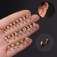 1pc flat stud earrings for women lip ring trendy zircon ear piercing stainless steel cartilage tragus helix conch jewelry unisex