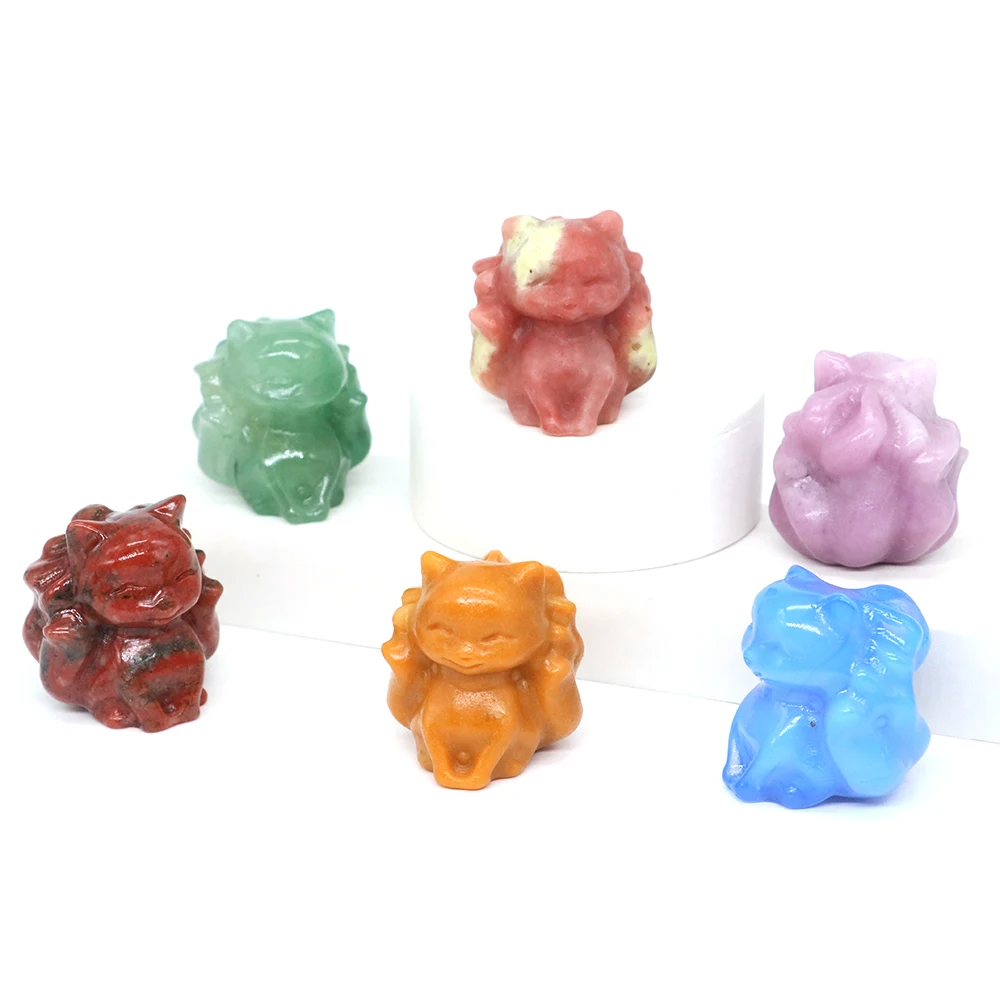 

1.2" Natural Stone Quartz Nine-tailed Fox Statue Hand Carved Healing Crystal Cute Anime Character Exquisite Figurine Home Decor