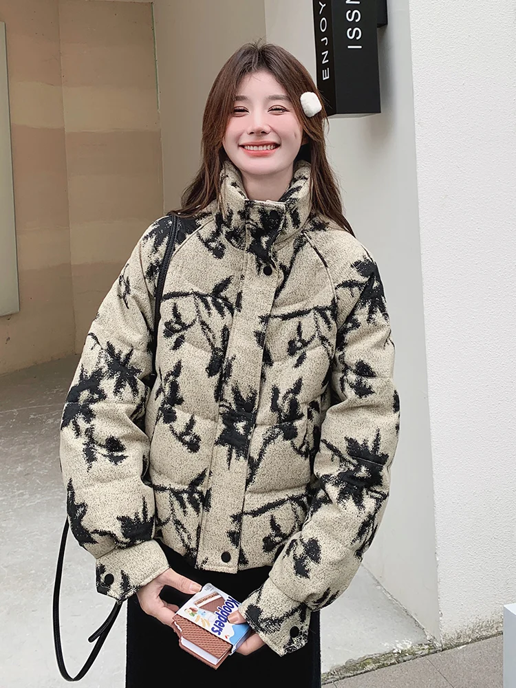 Новый китайский Sle ретро национальный тушью с принтом пуховик женский зима 2024