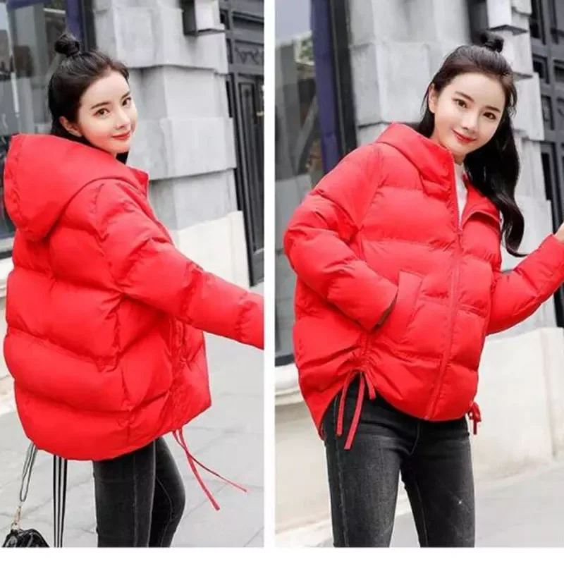 

Новинка 2021, зимняя пуховая хлопковая верхняя одежда Miss, Короткая свободная Женская куртка на молнии с карманами и капюшоном, Повседневная Ж...