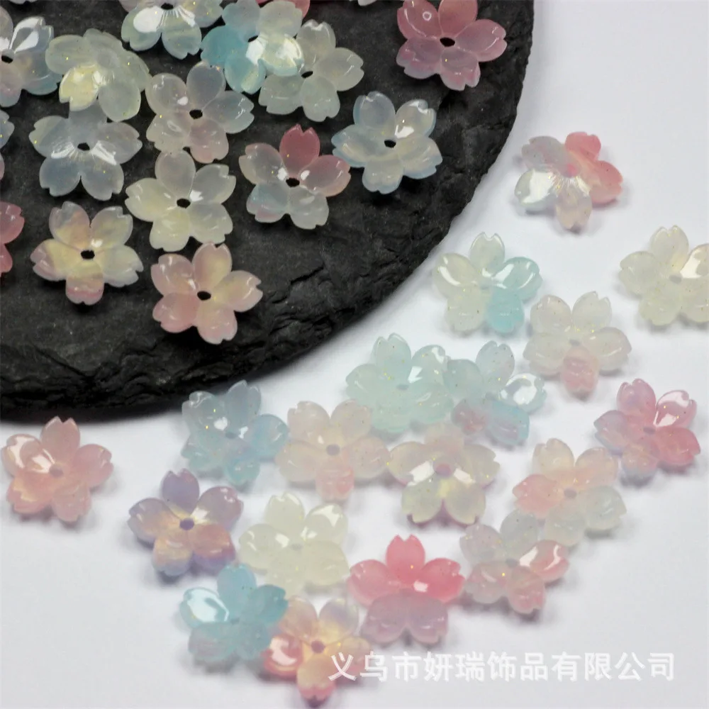 20pcs 10mmAcetic Gloss Sakura Flower  With Hole 3D Stereoscopic Shell Sky Style Jewelry Making DIY Crafts Findings Loose Beads