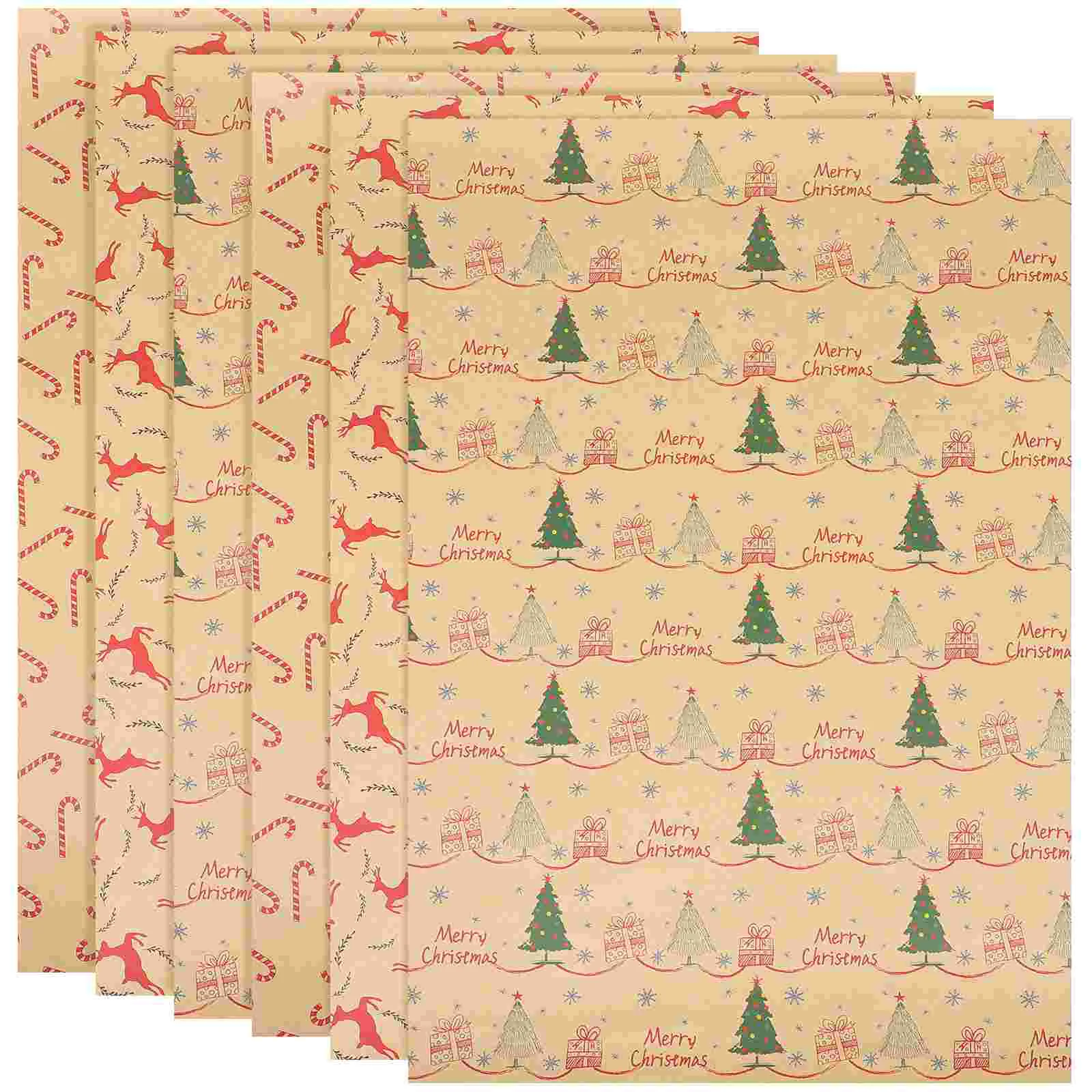 

6 Sheets Delicate Gift Box Kraft Paper Christmas Elements Multi-functional Christmas Wrapping Paper Gift Wrapping Paper