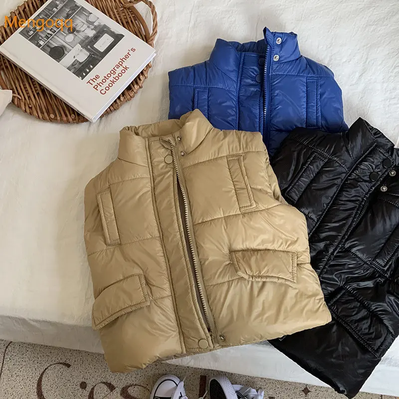 

Зимний однотонный мягкий жилет Mengoqq для маленьких мальчиков и девочек, утепленная теплая одежда, модная детская одежда
