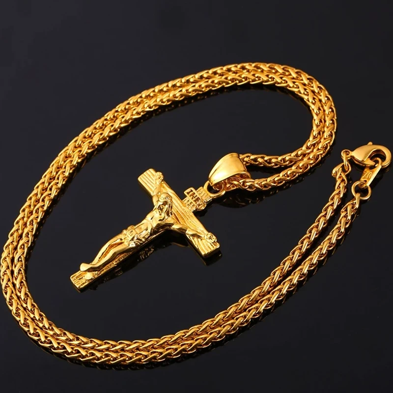 

Necklace for Men Christian Amulet Religious Cross Necklace Crucifix Pendant Handsome Men Stainless Steel Chain Jewelry Gift