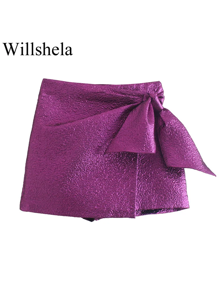 

Willshela/женские модные текстурированные шорты с бантом, с высокой талией, с невидимой боковой молнией, повседневные шикарные женские элегантн...