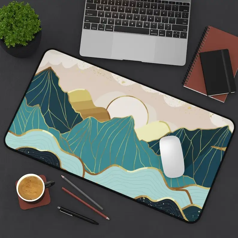 

Green Gold Mountain Desk Mat, Large Mouse Pad, Full Desk XXL Extended Gaming Mouse Pad, Laptop Computer Keyboard Mousepad for Of