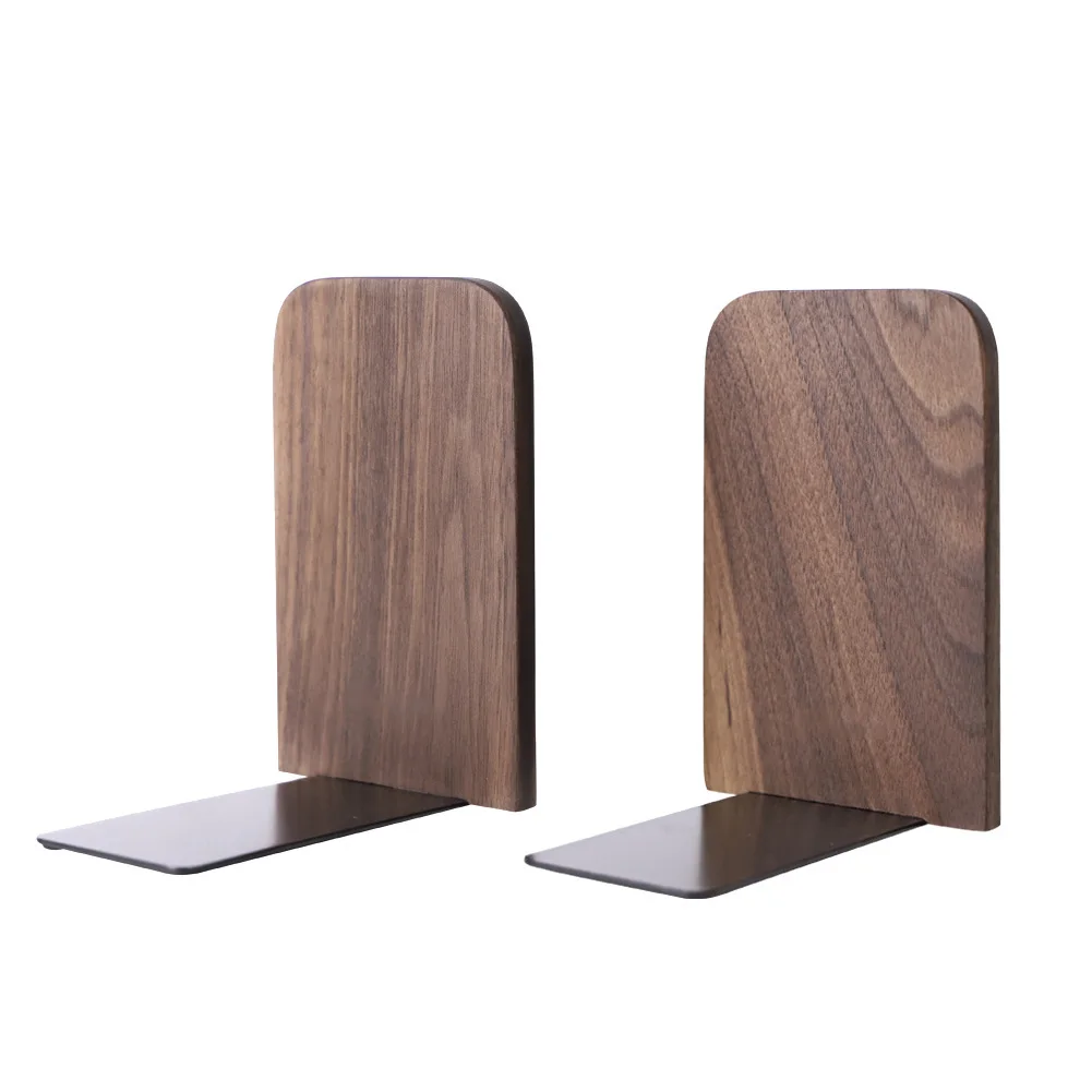 

2pcs Bookend Black Walnut Storage Holder Wooden Desktop Supplies Office Home Organizer Non Skid For Students Work Book Stand
