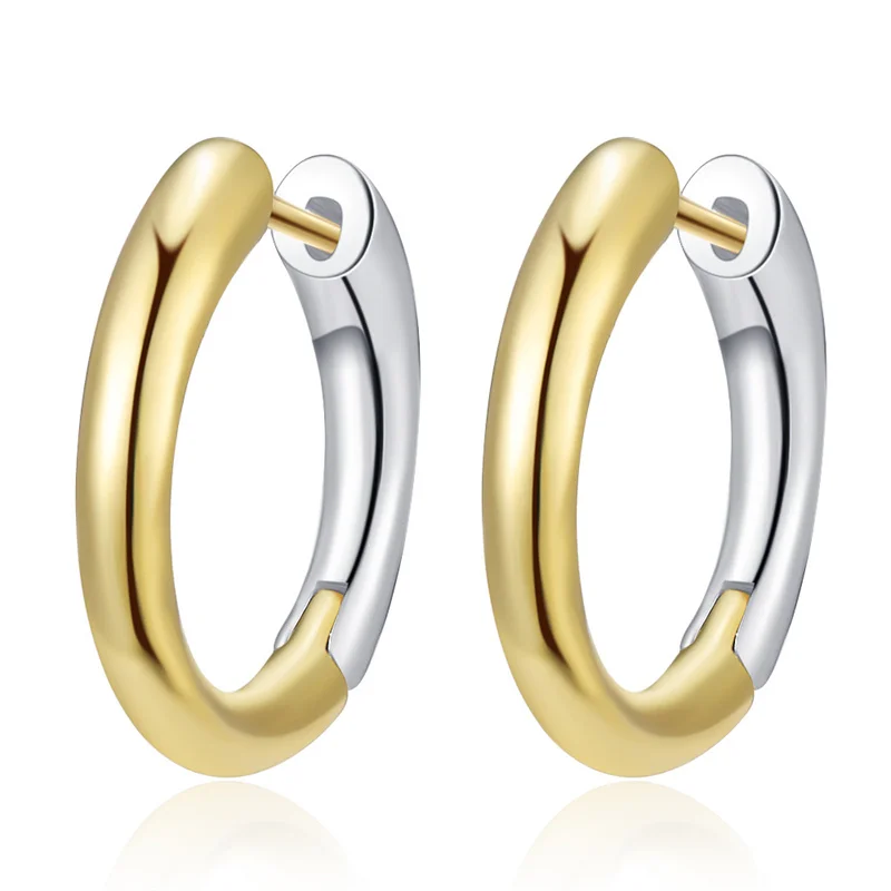 

Latest Gold Contrasting Colors Earrings For Women Jewelry Simple Fashion Smooth Hoops Earrings Silver 925 Lady Accessories