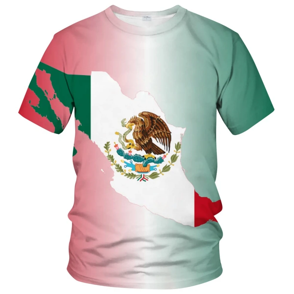 

Винтажная футболка с 3D-принтом мексиканской кожи, Мужская футболка с круглым вырезом, топ, спортивный топ для бега, уличные особенности, флаг, цифровая печать Top