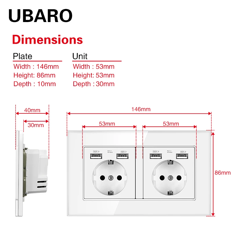 Настенная розетка стандарта ЕС UBARO с USB-разъемом электрическая панелью из