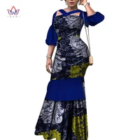 brw women dress african fabric dashiki print dresses maxi half puff sleeve mermaid dress xs 6xl clothing wy2465