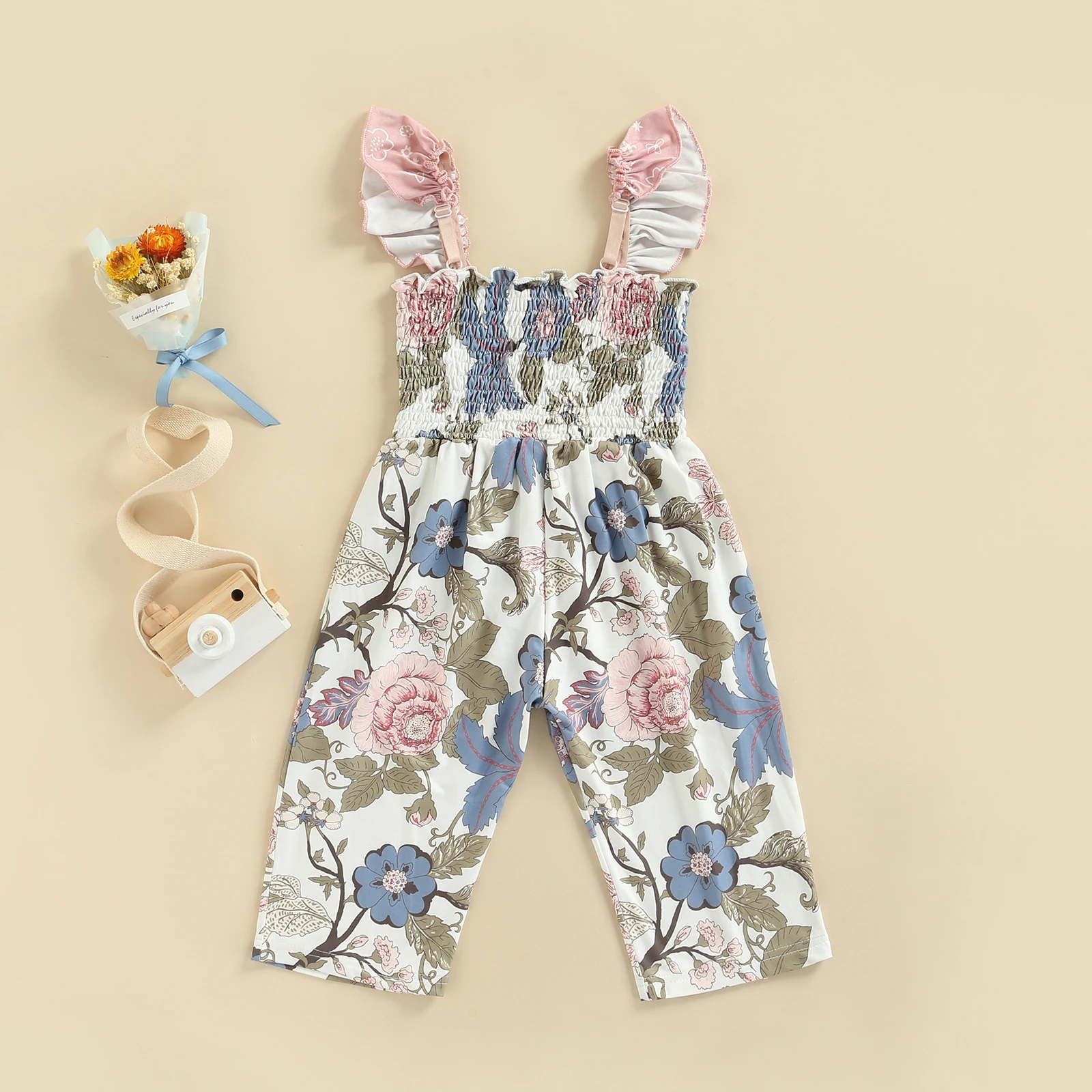 Комбинезон детский с цветочным принтом квадратным вырезом |