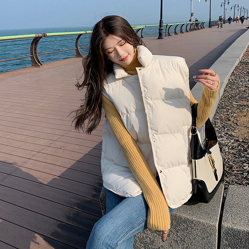 Cotton Vest Coat Autumn And Winter 2021 New Korean Commuter Stand Collar Casual Loose Solid Cotton Vest
