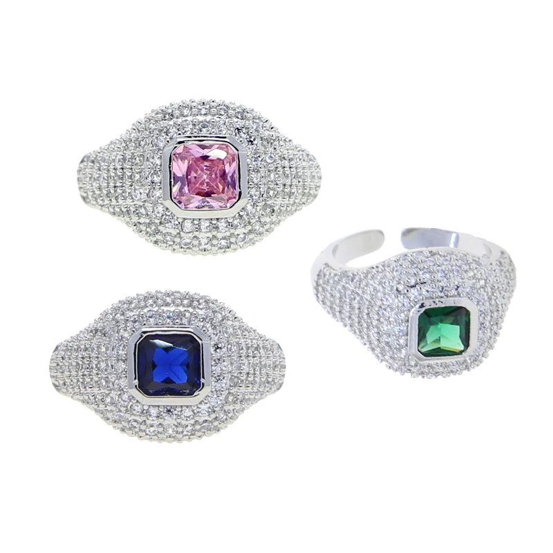 

2023 Fashion 5A Cubic Zirconia Stone anillos mujer Pink Green Blue luxury jewelry adjustable tail rings for women