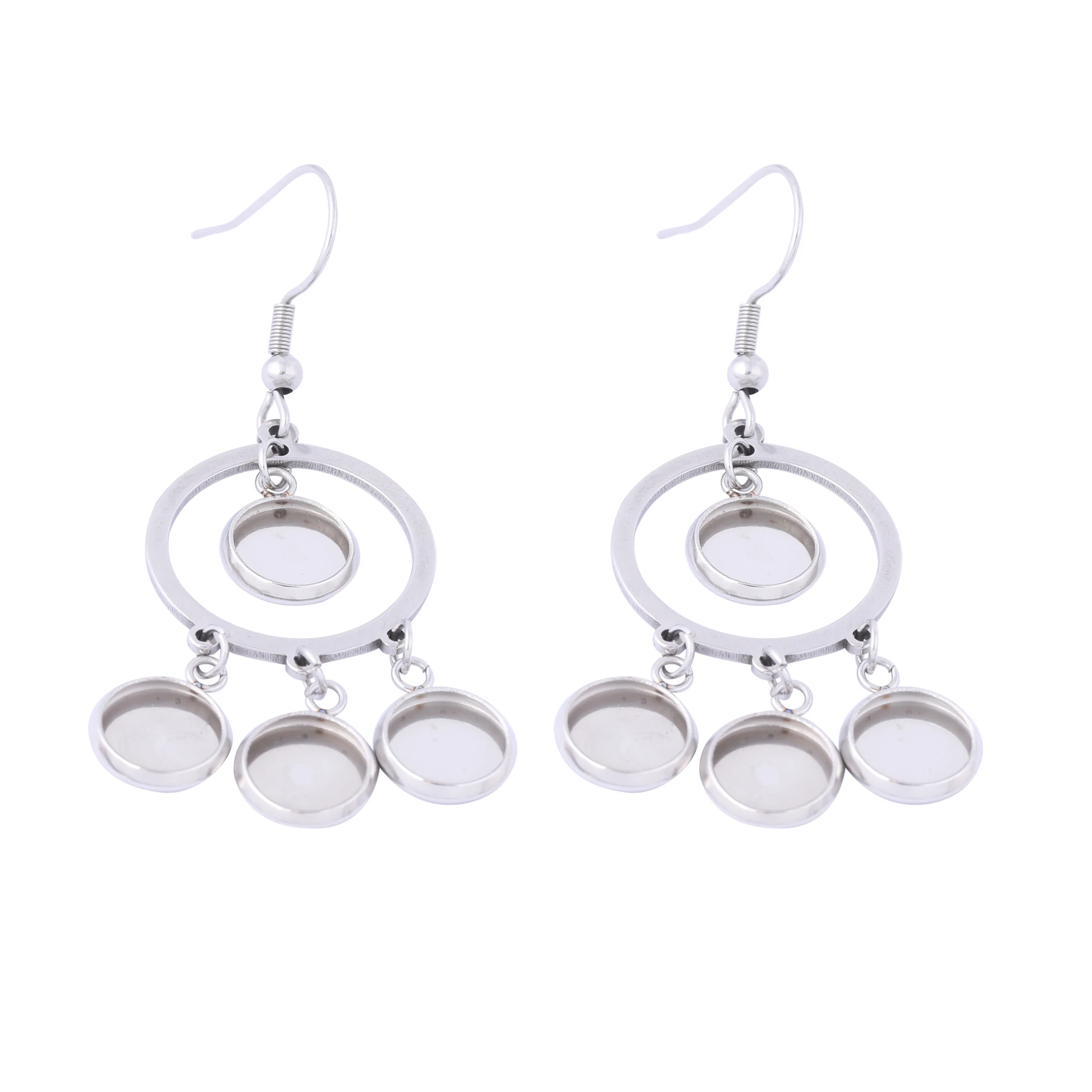 

6pcs Stainless Steel Dangle Earring Findings Fitting 8mm Cabochon Earrings Base Setting Blank Bezel trays Diy accessories