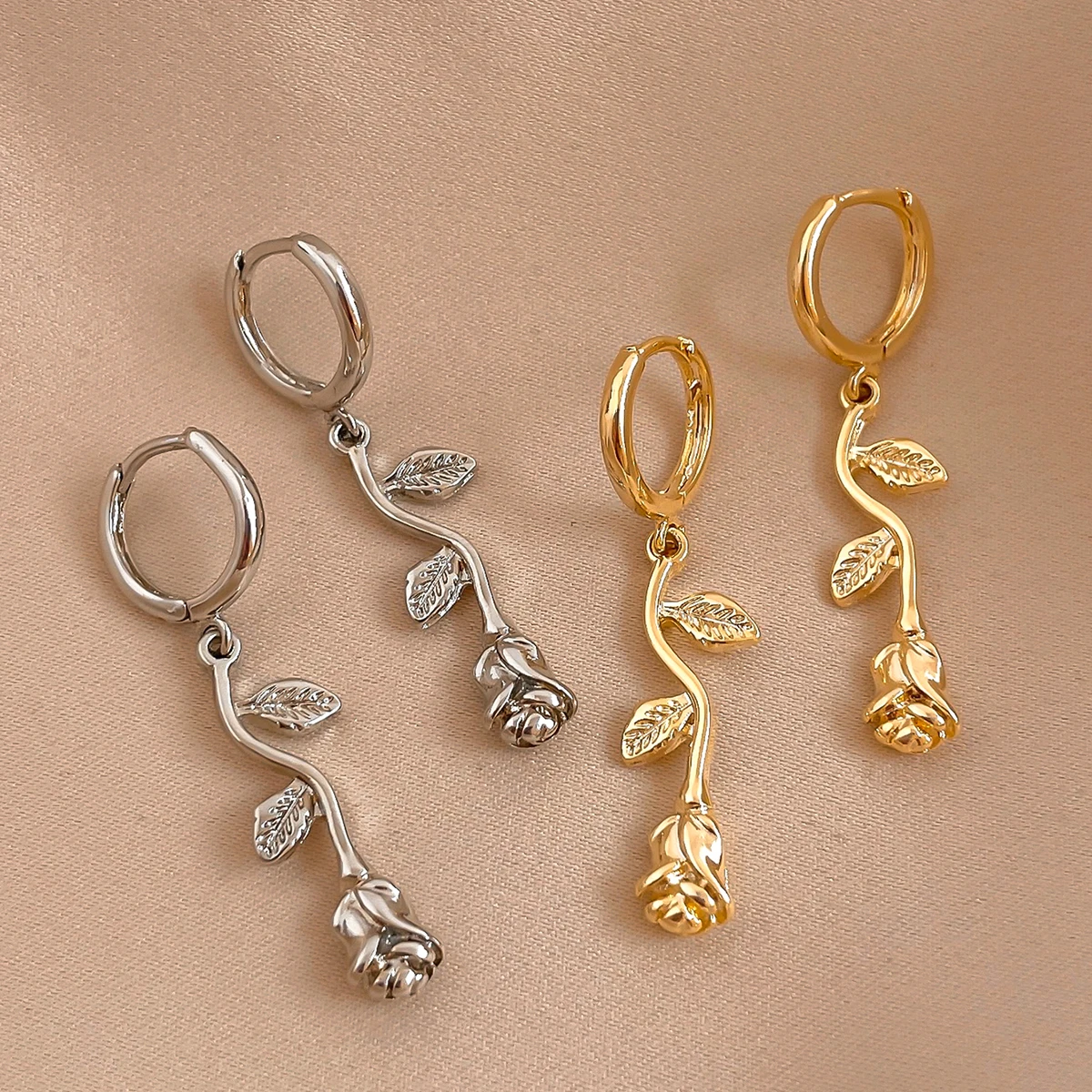 

Vintage Rose Flower Dangle Earrings for Women Fashion Personality Ear Buckle Earrings Girls Jewelry