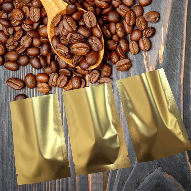 

Small Gold Foil Packing Bag Smell Proof Coffee Sugar Pouches Top Open Heat Seal Vacuum Mylar Foil Bags for Spice Powder Storage