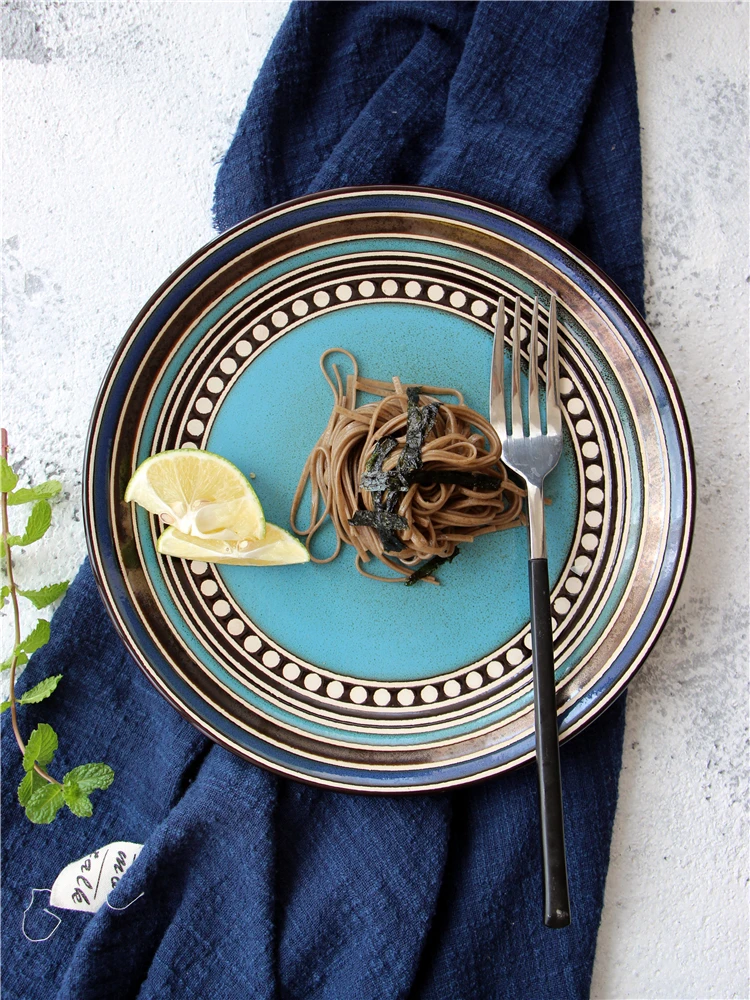 

Тарелки круглые керамические для стейков, фарфоровые современные тарелки для салата в скандинавском стиле, посуда для столовых приборов, к...