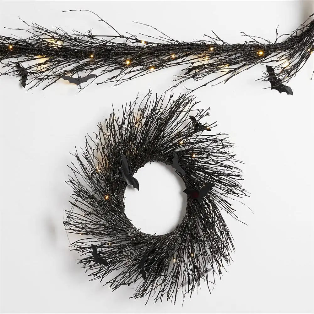 55 см венок на Хэллоуин для входной двери люминесцентная гирлянда из ротанга с