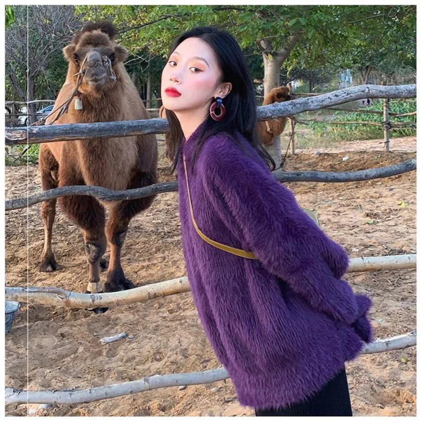 Новинка мягкий мохеровый свободный свитер в ленивом стиле мятно-зеленого цвета