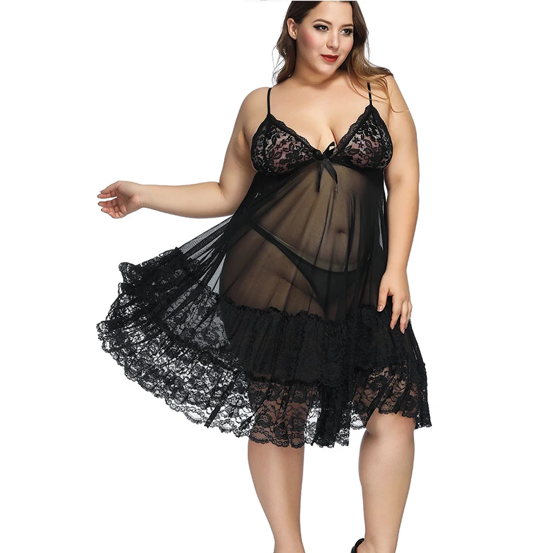 7XL Plus Size Women Nightdress Sexy Nightwear Lace Large Nightgown Set Sleepwear Dress Sexy Nightwar Sleep & Lounge For Women