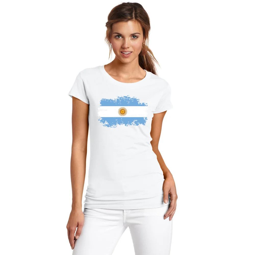 

Nostalgic But Fashion Argentina National Flag T-shirts women Cotton Casual Short Sleeve Female T shirt Argentina Fans Cheer Top